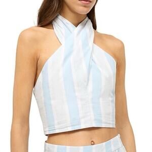 NWOT STAUD Kai Striped Halter Top in White/Blue Stripes SZ S